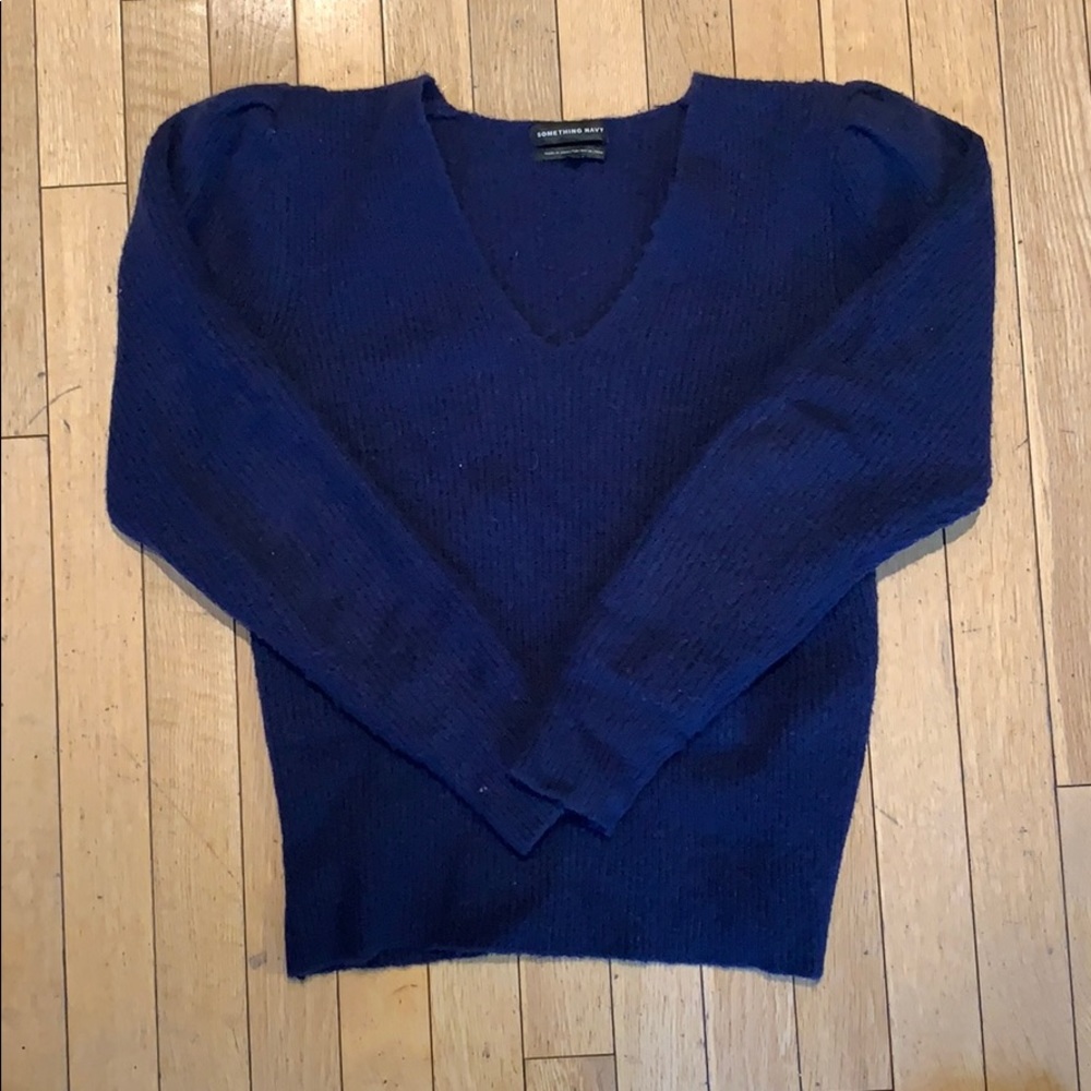 Something Navy Blue Puff Sleeve Sweater